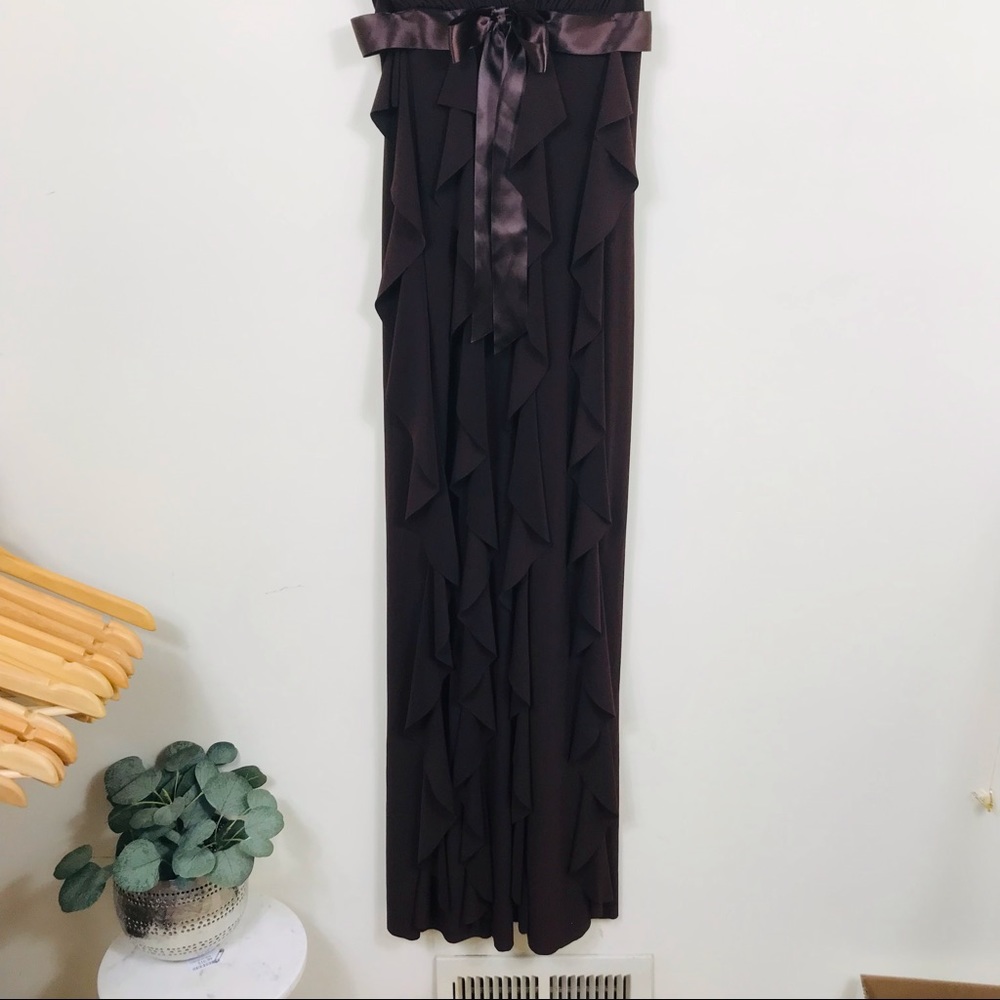 Betsy & Adam Long Formal Brown Ruffle Dress - Picture 4 of 9